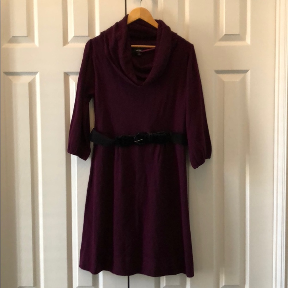 Burgundy Sweater Dress with 3/4 Sleeves